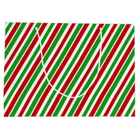 Red, White & Green Christmas Streifen Geschenktasc Große Geschenktüte (Rückseite)