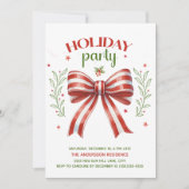 Red White Green Coquette Bow Holiday Party Einladung (Vorderseite)