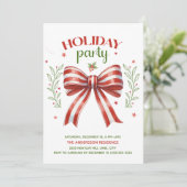 Red White Green Coquette Bow Holiday Party Einladung (Stehend Vorderseite)