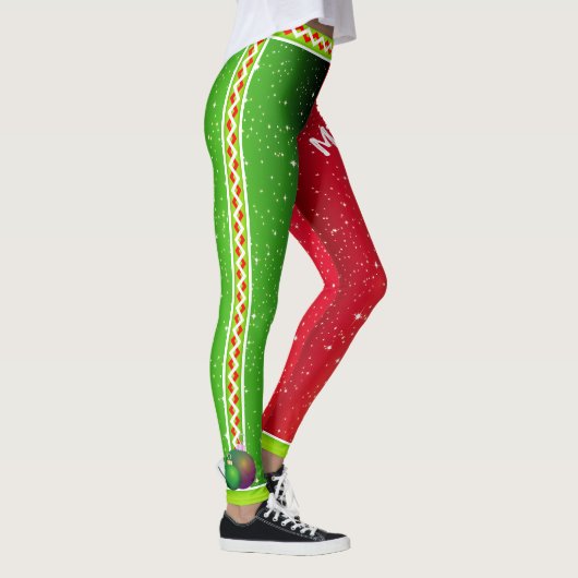 Red White Green / DEIN Name / Zwei Tone Weihnachte Leggings (Rechts)