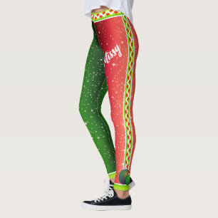 Red White Green / DEIN Name / Zwei Tone Weihnachte Leggings