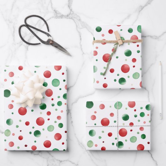 Red White Green Dots Birthday Geschenkpapier Set (Vorderseite)