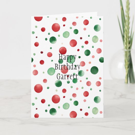 Red White Green Dots Birthday Karte (Vorderseite)