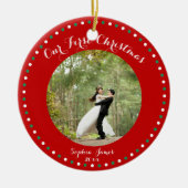 Red White Green Erste Verheiratete Weihnachtsschmu Keramik Ornament (Vorne)