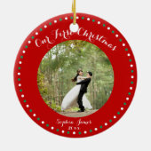 Red White Green Erste Verheiratete Weihnachtsschmu Keramik Ornament (Hinten)