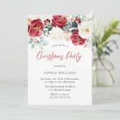 Red White Green Floral Family Weihnachten Party Einladung (Stehend Vorderseite)