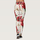 Red White Green Floral Patterns Elegant Large Chic Leggings (Rückseite)