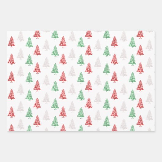 Red White Green gestanzt Kleine Weihnachtsbaumen Geschenkpapier Set (Vorderseite)