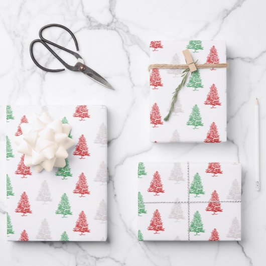 Red White Green gestanzt Kleine Weihnachtsbaumen Geschenkpapier Set (Vorderseite)