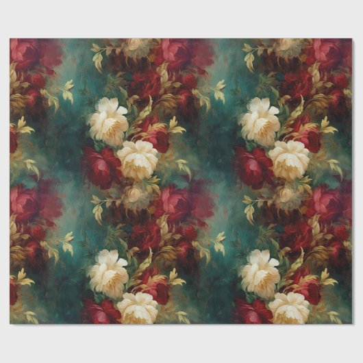 Red White Green Gold Blume Geschenkpapier (Flach)