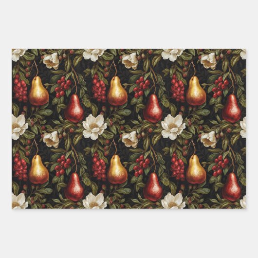 Red White Green Gold Flora Geschenkpapier Set (Vorderseite 3)