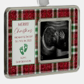 Red White & Green Kariert New Baby Ultrasound Foto Rahmen-Ornament Silber (Rechts)