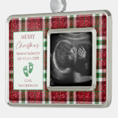 Red White & Green Kariert New Baby Ultrasound Foto Rahmen-Ornament Silber (Links)