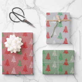 Red White Green Kleine Weihnachtsbaumen Wald Wrapp Geschenkpapier Set
