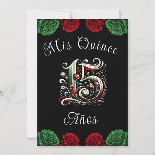 Red White Green Mis Quince Anos 15 Quinceañera Einladung (Rückseite)