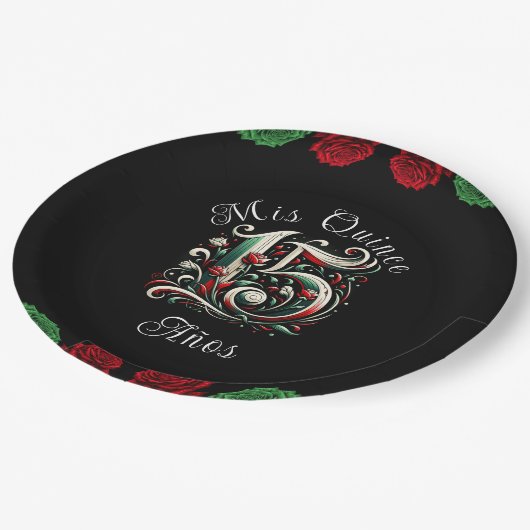 Red White Green Mis Quince Anos 15 Quinceañera Pappteller (Schrägansicht)