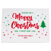 Red White Green Non Foto Family Frohe Weihnachten Große Geschenktüte (Vorderseite)