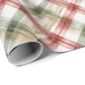 Red White Green Plaid Stripes Christmas Geschenkpapier (Rolleneckpunkt)