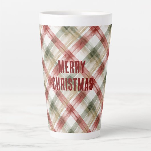 Red White Green Plaid Stripes Christmas Milchtasse (Vorderseite)