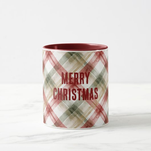 Red White Green Plaid Stripes Christmas Tasse (Zentrum)