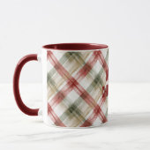 Red White Green Plaid Stripes Christmas Tasse (Links)