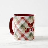 Red White Green Plaid Stripes Christmas Tasse (Vorderseite Links)