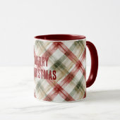 Red White Green Plaid Stripes Christmas Tasse (VorderseiteRechts)