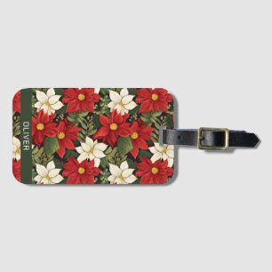 Red White Green Poinsettia Blume Muster Gepäckanhänger