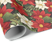 Red White Green Poinsettia Blume Muster Geschenkpapier (Rolleneckpunkt)