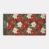 Red White Green Poinsettia Blume Muster Name Schreibtischunterlage (Vorderseite)