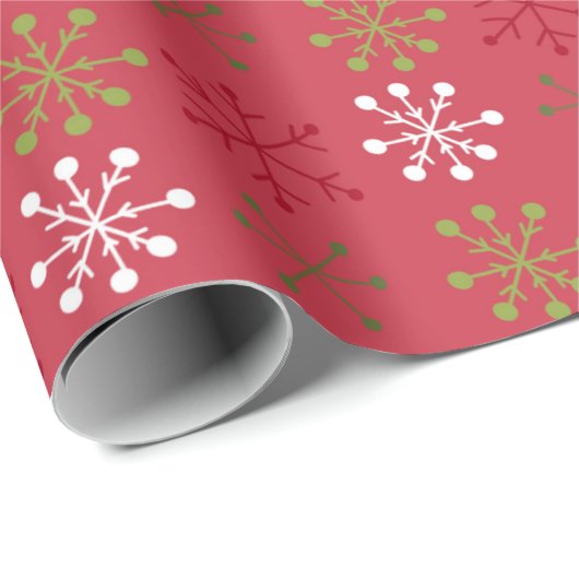 Red White Green Snowflake mit Red Backing Geschenkpapier (Rolleneckpunkt)