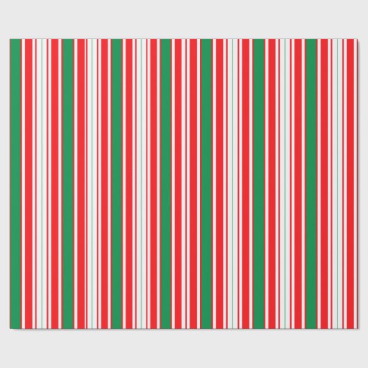 Red White & Green Striped Christmas Wrapping Paper Geschenkpapier (Saum)