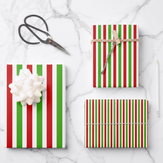 Red White Green Stripes Muster Weihnachten Geschenkpapier Set (Vorderseite)