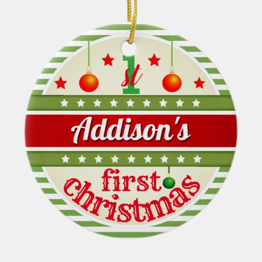 Red White Green / Your Baby's First Christmas Keramik Ornament (Vorne)