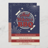 Red White & GRILLEN Punny 4. Juli Family Wiederseh Einladung (Vorne/Hinten)