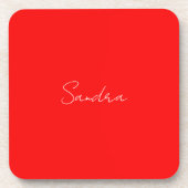 Red White Handschriftlich Minimalistisch Ihren Nam Getränkeuntersetzer (Vorderseite)