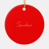 Red White Handschriftlich Minimalistisch Ihren Nam Keramik Ornament (Vorne)