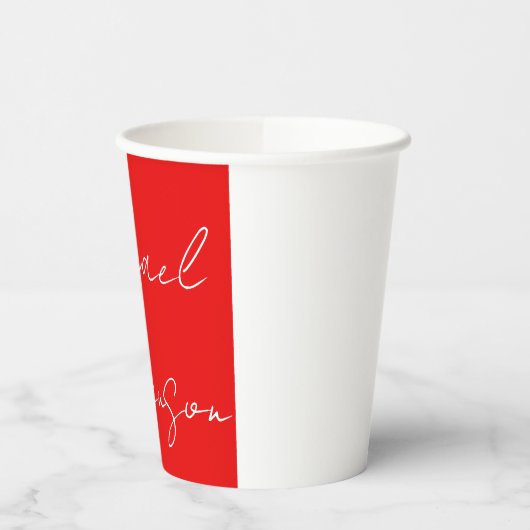 Red White Handschriftlich Minimalistisch Ihren Nam Pappbecher (Links)
