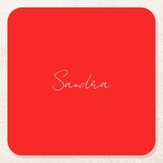 Red White Handschriftlich Minimalistisch Ihren Nam Rechteckiger Pappuntersetzer (Vorderseite)