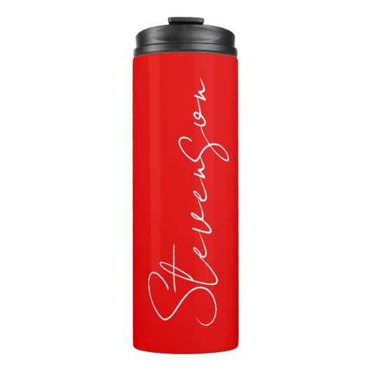 Red White Handschriftlich Minimalistisch Ihren Nam Thermosbecher (Vorderseite)