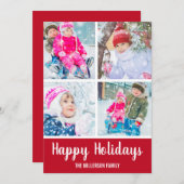 Red White Happy Urlaub 4 Foto Einladung (Vorne/Hinten)