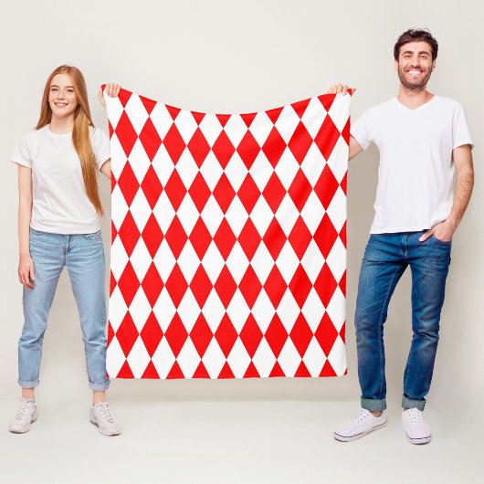 Red White Harlequin Diamonds Schachbretts Design Fleecedecke