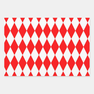 Red White Harlequin Diamonds Schachbretts Design Geschenkpapier Set