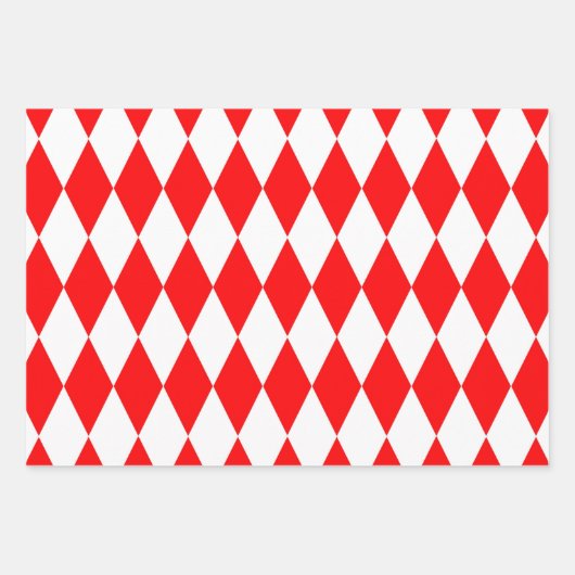 Red White Harlequin Diamonds Schachbretts Design Geschenkpapier Set (Vorderseite)