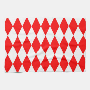 Red White Harlequin Diamonds Schachbretts Design Geschirrtuch
