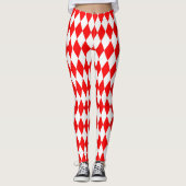 Red White Harlequin Diamonds Schachbretts Design Leggings (Vorderseite)