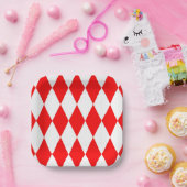 Red White Harlequin Diamonds Schachbretts Design Pappteller (Party)