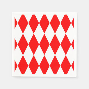 Red White Harlequin Diamonds Schachbretts Design Serviette