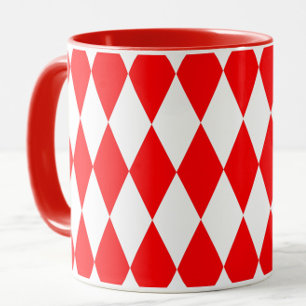 Red White Harlequin Diamonds Schachbretts Design Tasse