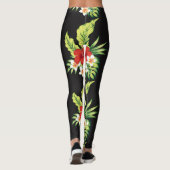 Red & White Hawaiian Hibiskus Pattern Leggings (Rückseite)